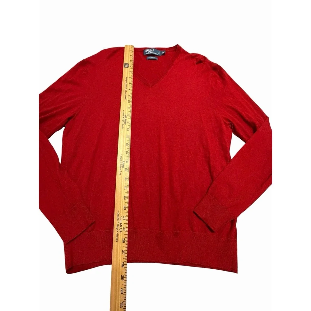 Polo Ralph Lauren Merino Wool Sweater Men 2XL Red V Neck Preppy Academia #G5-1